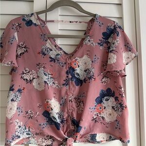 Forever 21 Pink Floral Button-Up Blouse